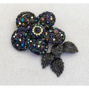 Vintage Intricate Art Deco Multicolor Rhinestones Flower Brooch - M1